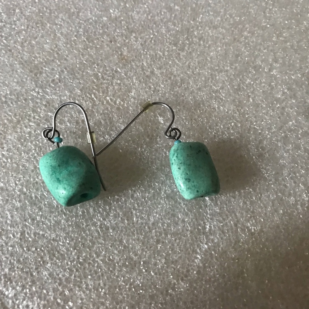 Turquoise Rasin  Drop Earrings - Green Bead Dangle Earrings